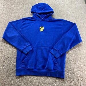 Lane Seven Hoodie Mens Medium Blue Melting Smiley Face Sweatshirt